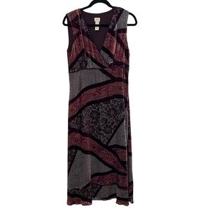 J.Jill Velour Silk Blend Patchwork Maxi Dress Size 10 Purple Silver Sleeveless